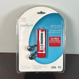 Omnitech 2GB MP3 Player Red Voice Recorder FM Radio USB PC 35 Music Downloads